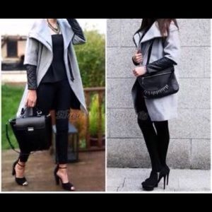 ❤️  Zara Grey Coat with Faux Leather Sleeved
